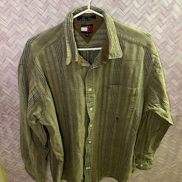 Tommy Hilfiger, vintage men’s dress shirt, cactus style brown & blue stripes XL - Picture 1 of 6